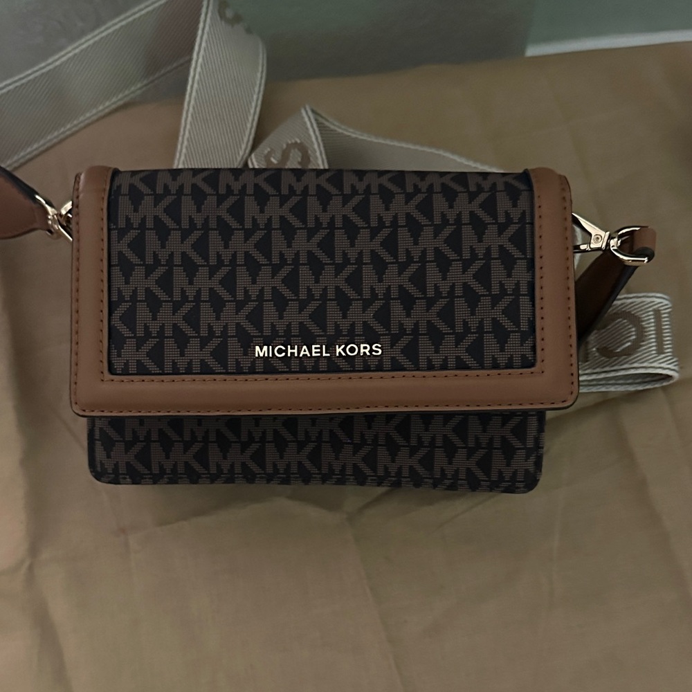 Michael Kors Black and Tan Logo Crossbody Bag